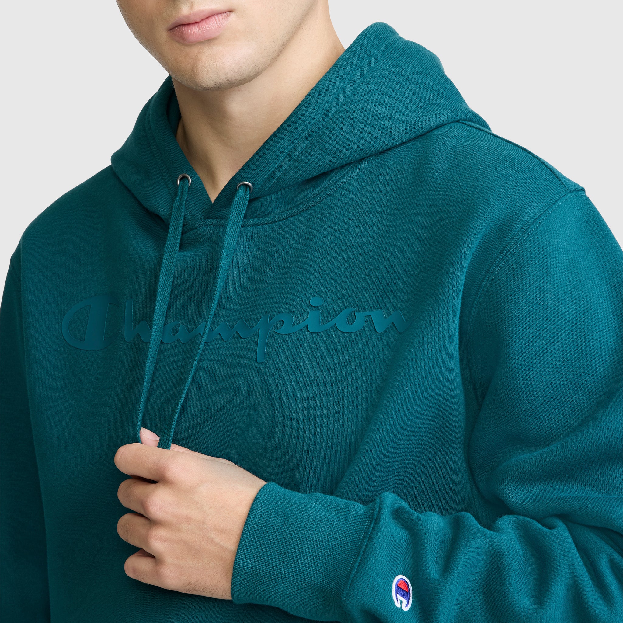 Champion Powerblend Tonal Script hoodie vert Deep Teal