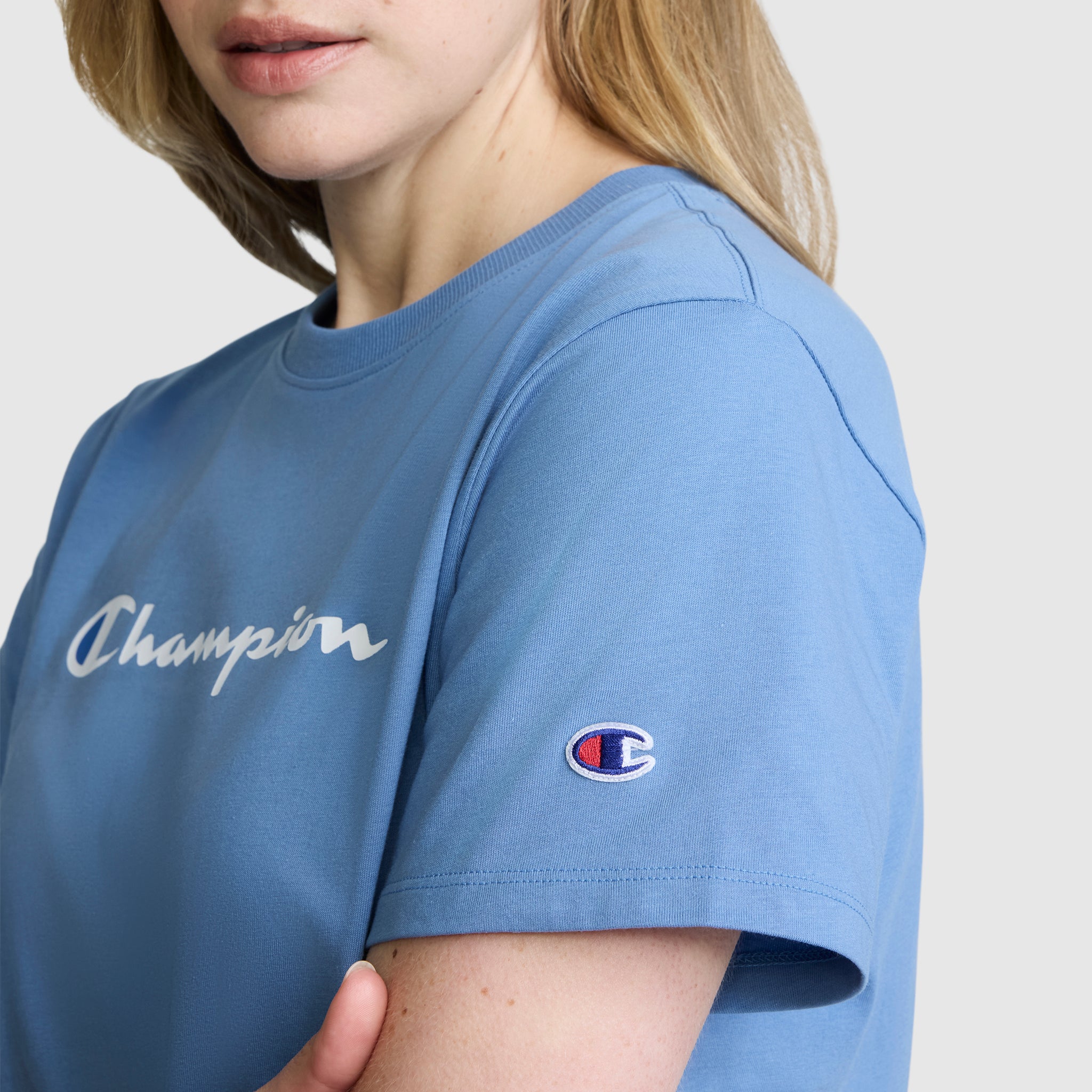 Champion Classic T-Shirt Script Logo t-shirt femme bleu coton