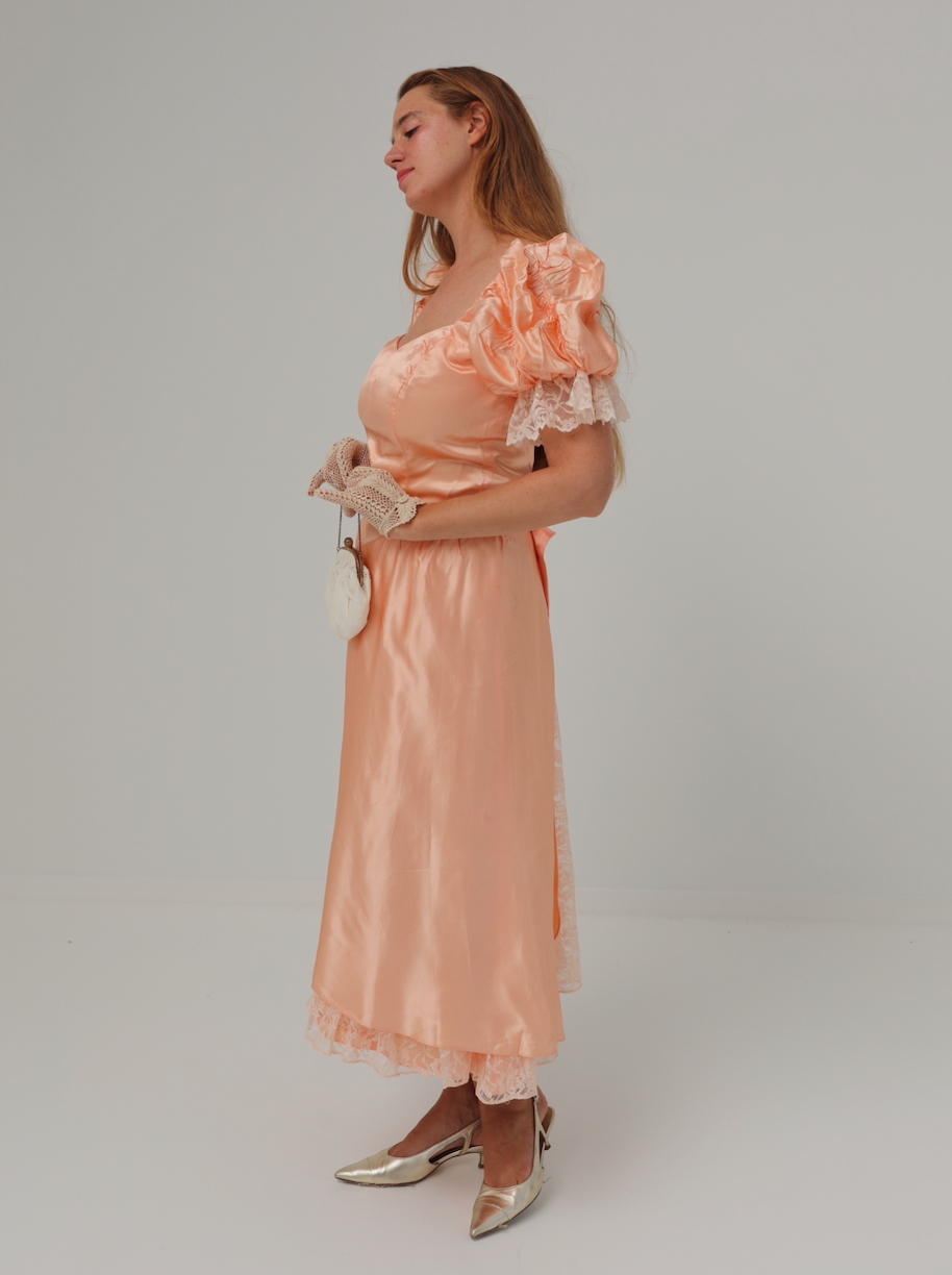 Solène Gisèle Robe Amalia Bal Satin Dentelle Saumon