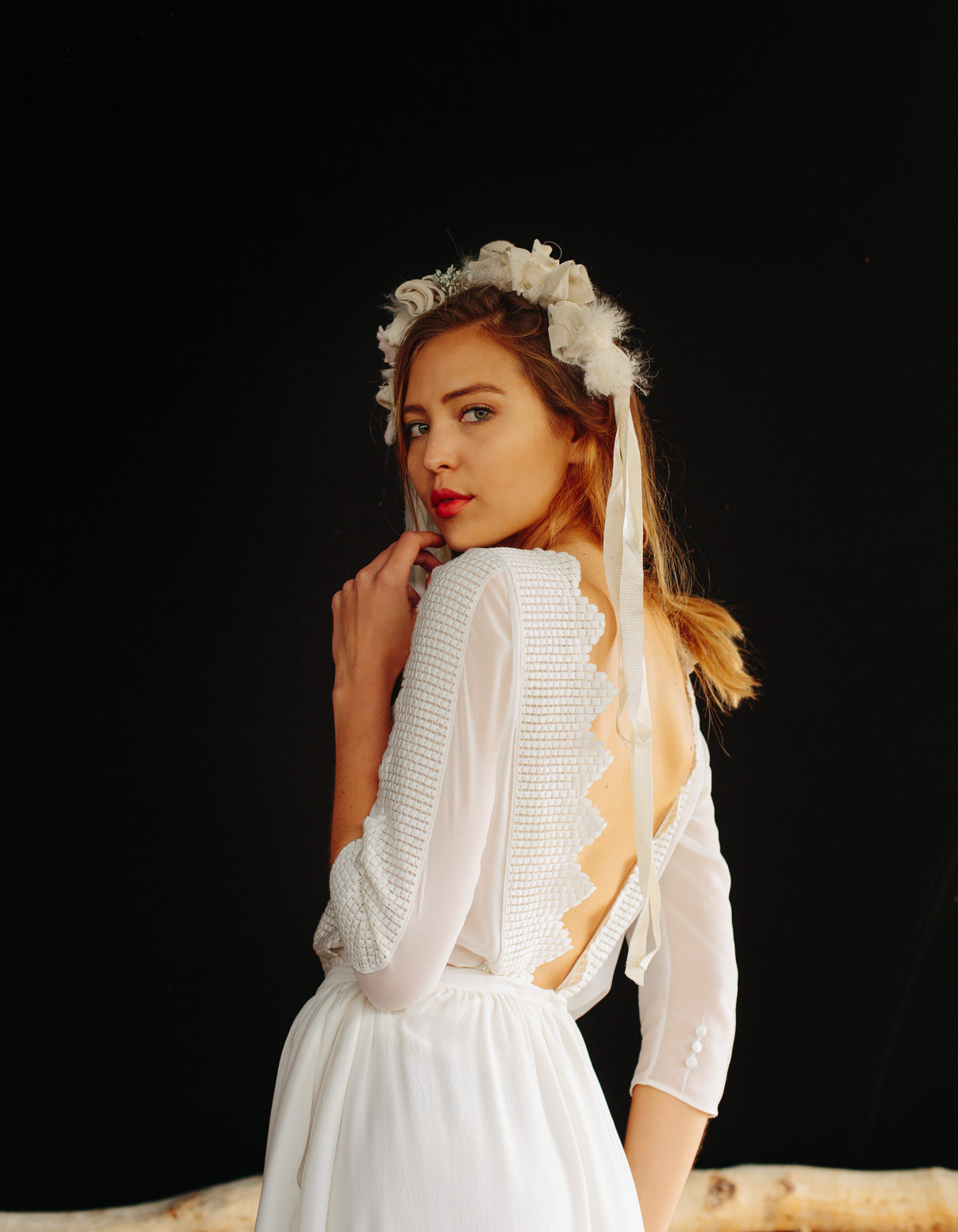 Maison Floret Sur-mesure Gary robe de mariée crêpe broderie