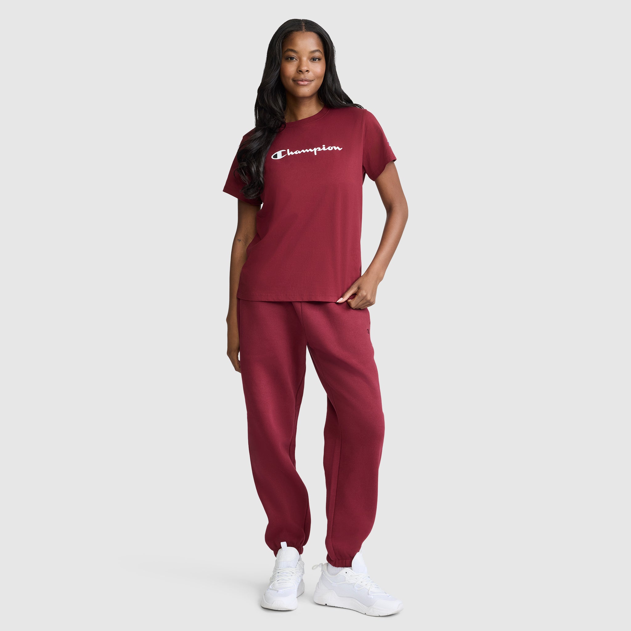 Champion Classic T-Shirt Script Logo t-shirt femme bordeaux coton