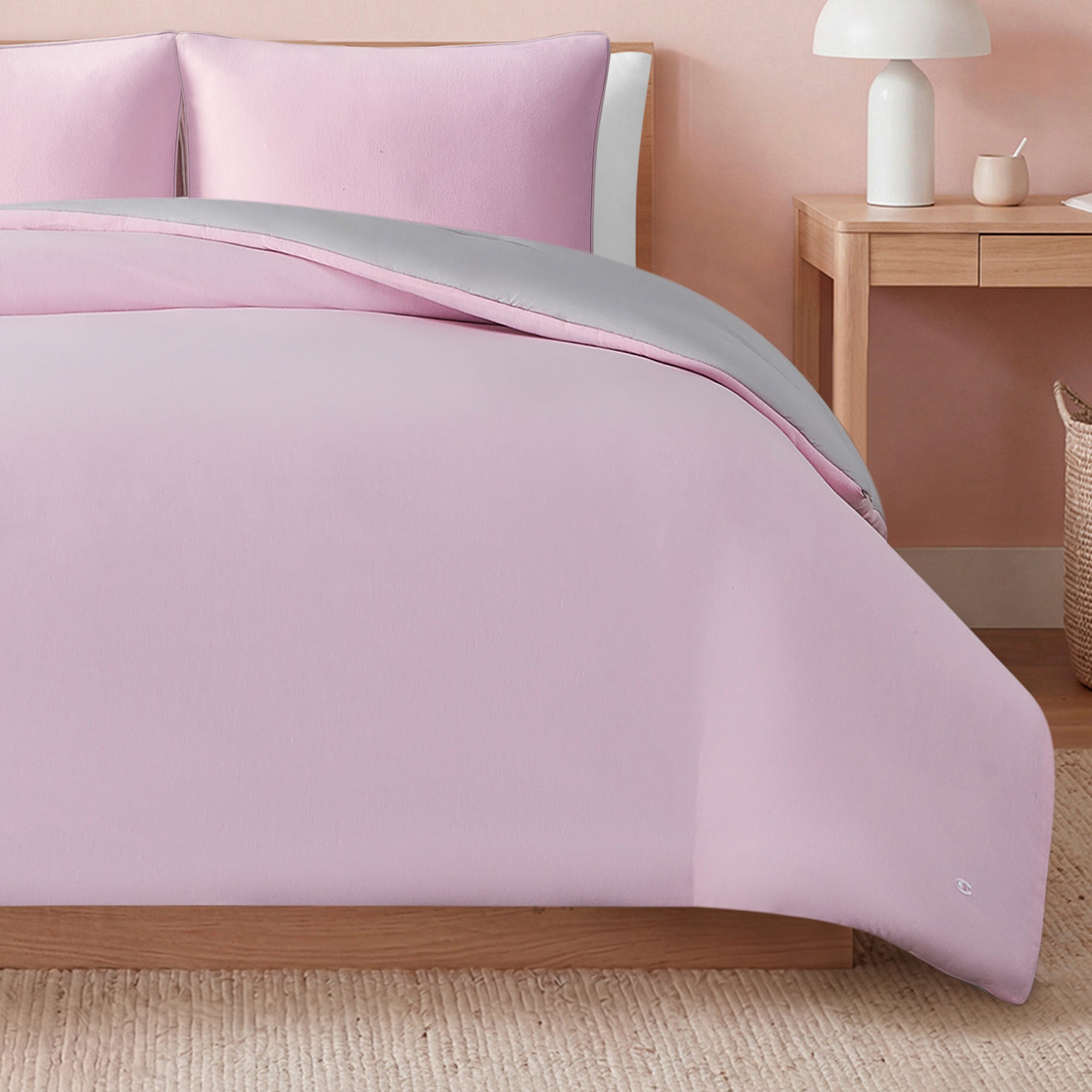 Champion Reversible Solid Jersey parure couette rose gris réversible