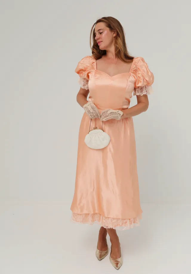Solène Gisèle Robe Amalia Bal Satin Dentelle Saumon