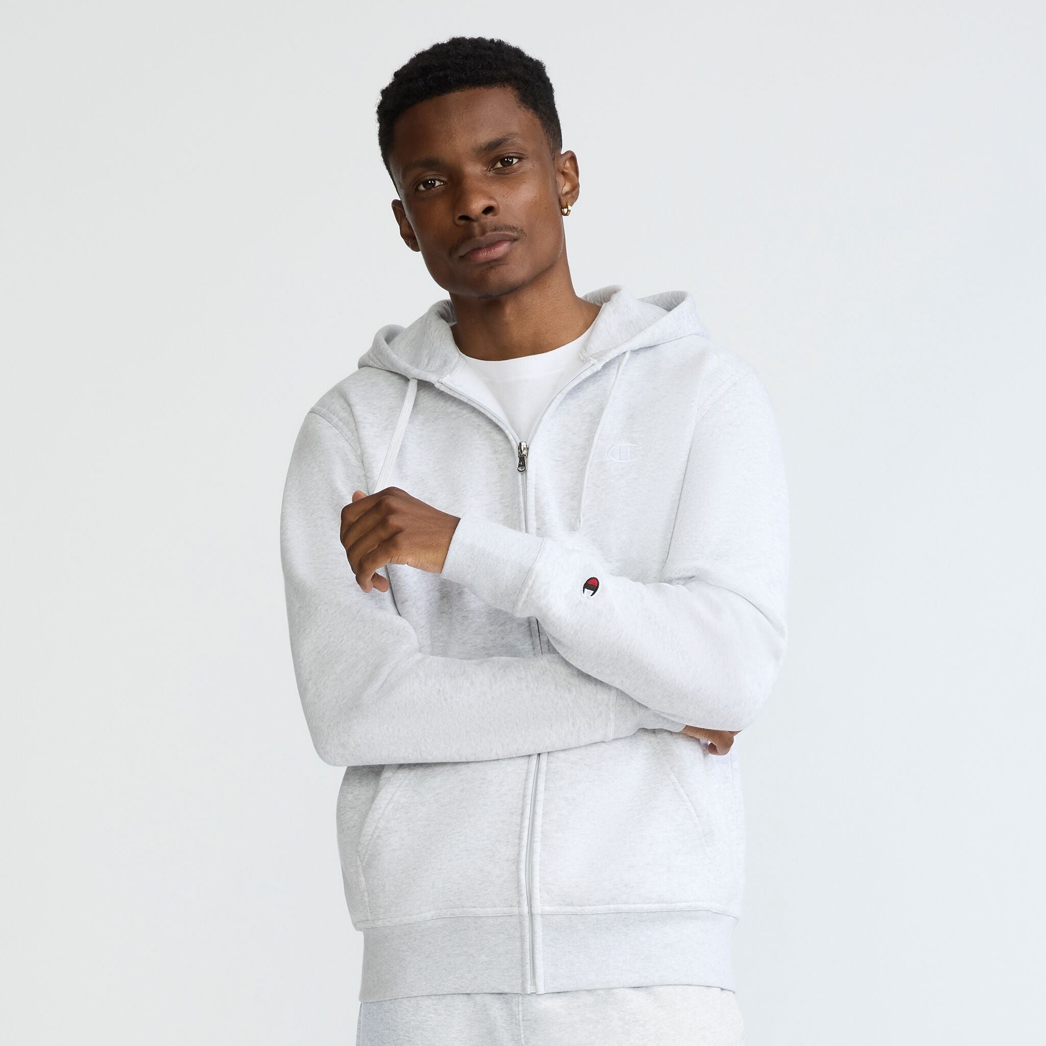 Champion Powerblend Full-Zip Hoodie sweat Gris chiné gratté