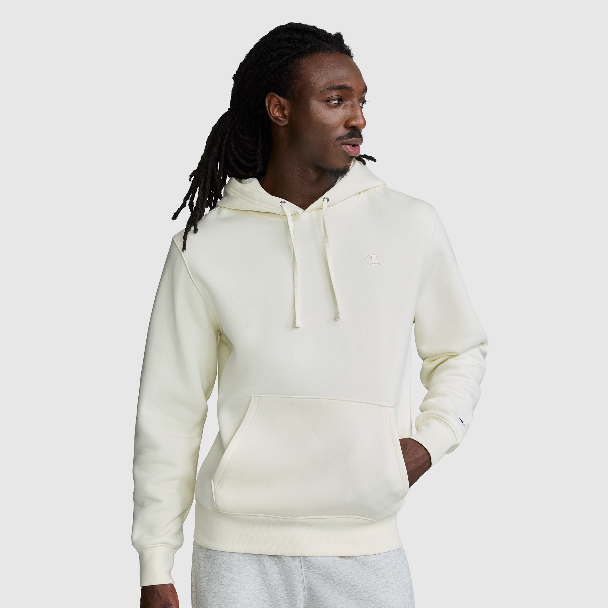 Champion Powerblend Hoodie C Logo sweat à capuche coton écru