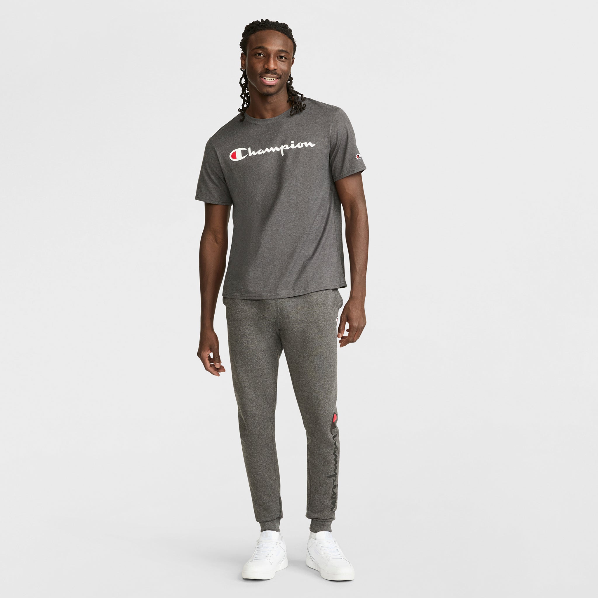 Champion Classic Graphic Script Logo t-shirt homme Granite Heather coton