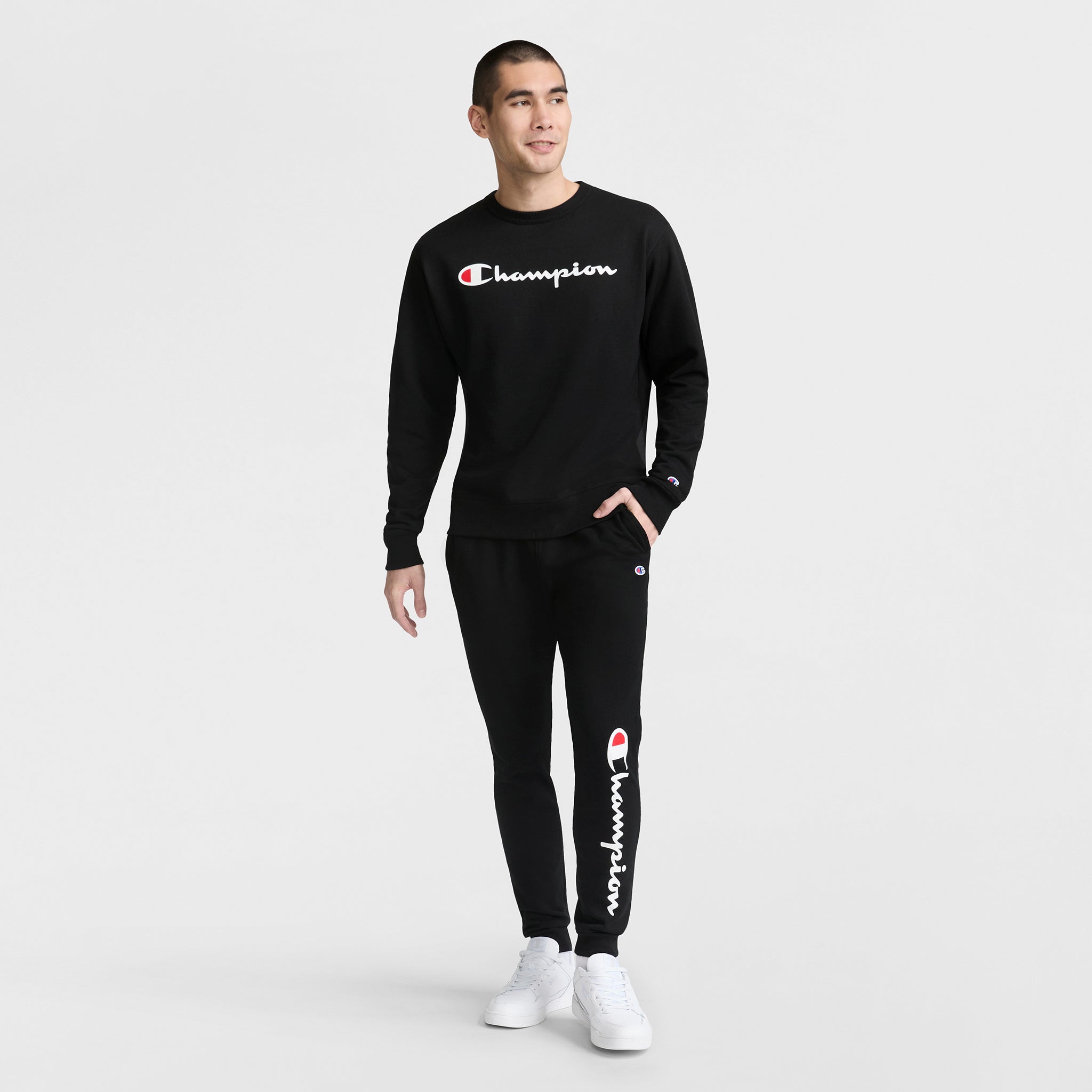 Champion Powerblend Script Logo Sweat Noir coupe standard