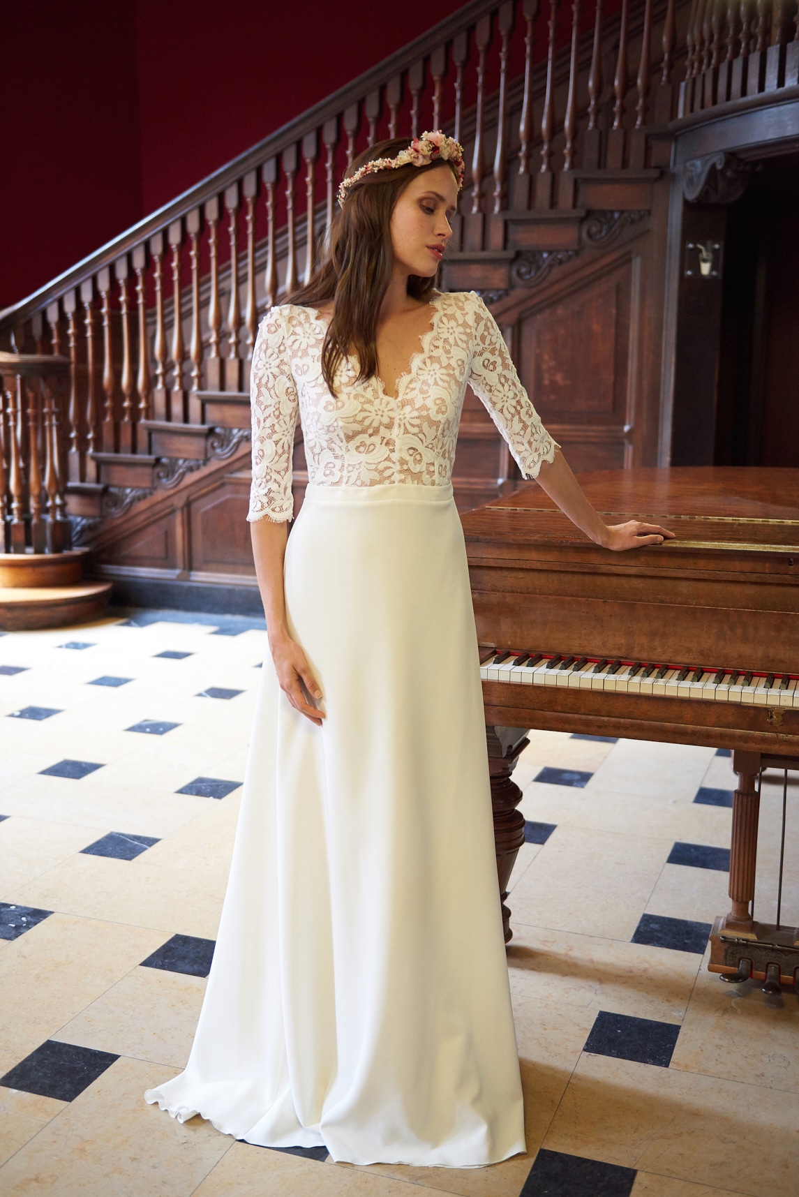 Maison Floret Sur-mesure Dimitri robe de mariée crêpe dentelle
