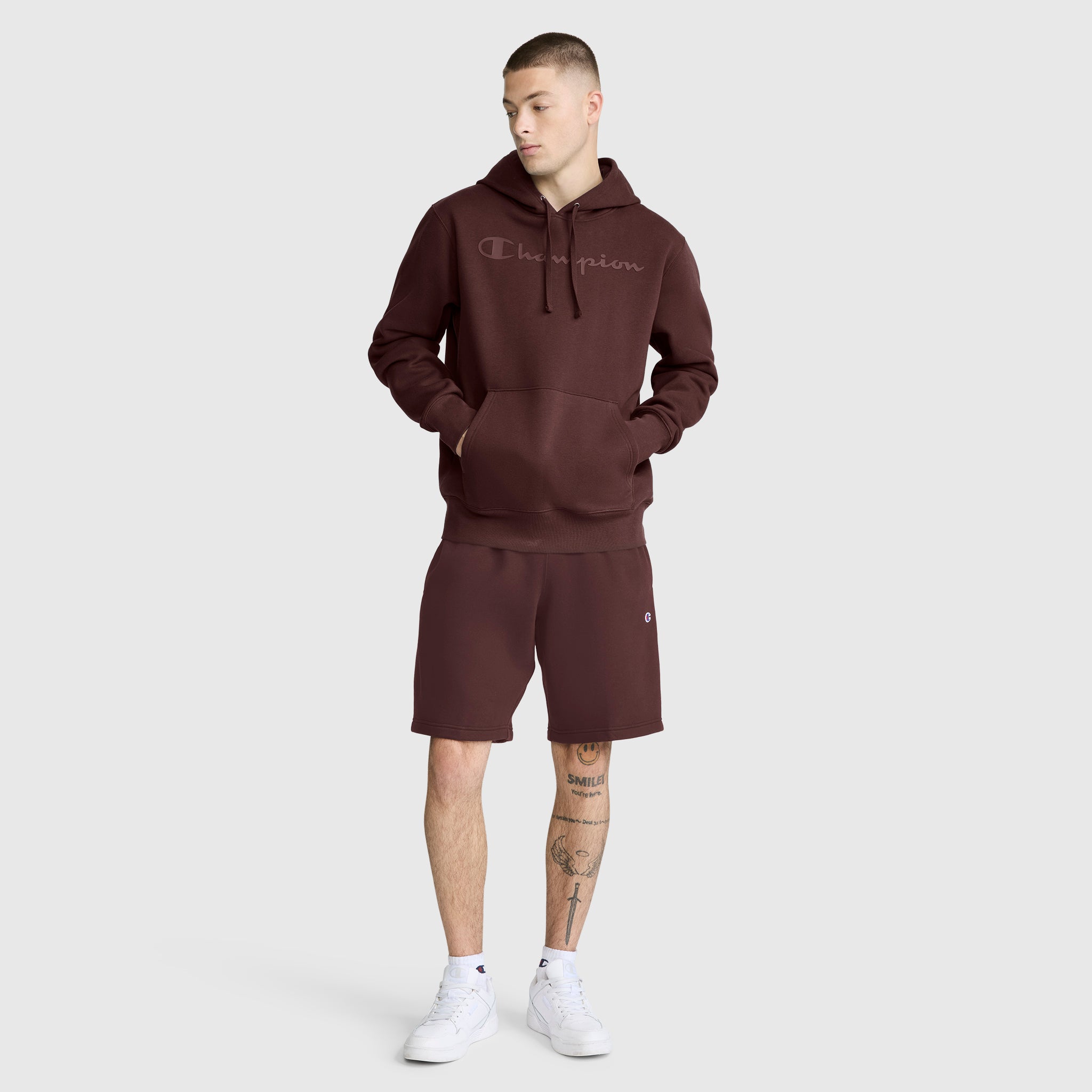 Champion Powerblend Tonal Script hoodie marron Bitter