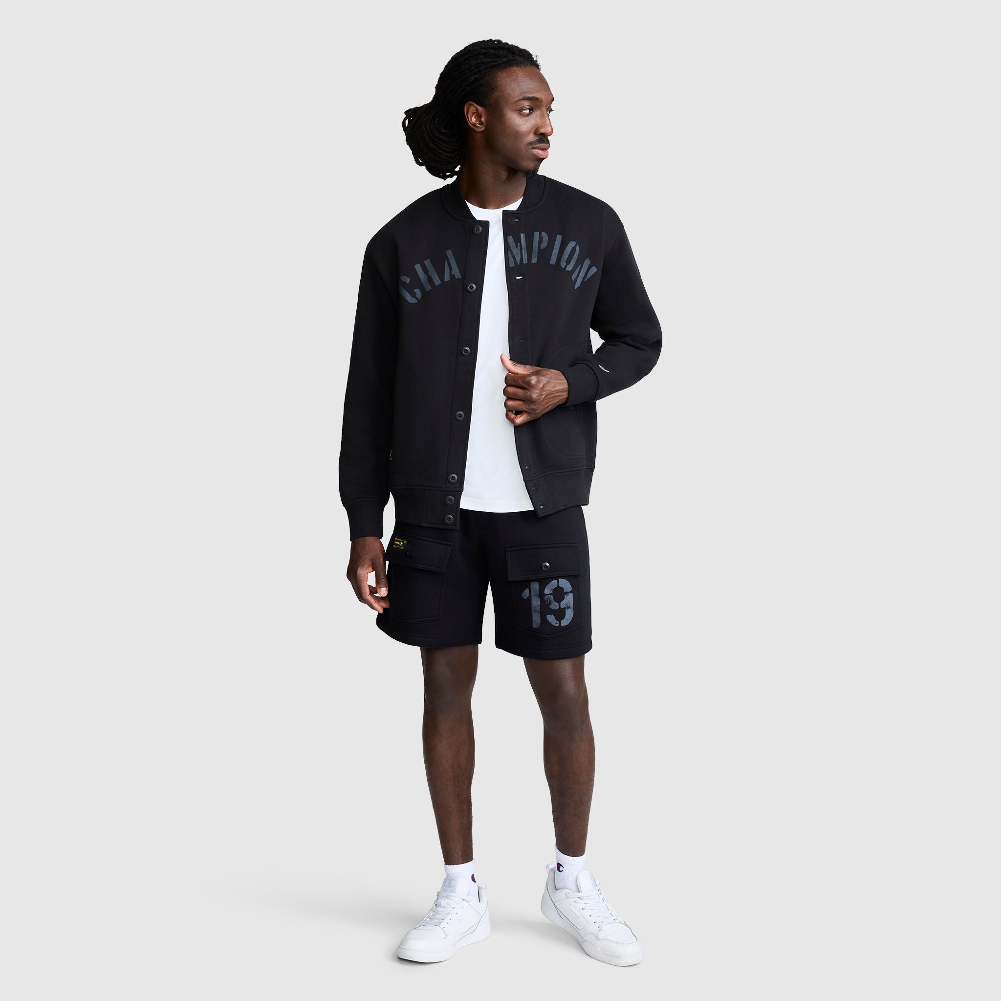 Champion Fleece Baseball veste noire boutons coupe standard