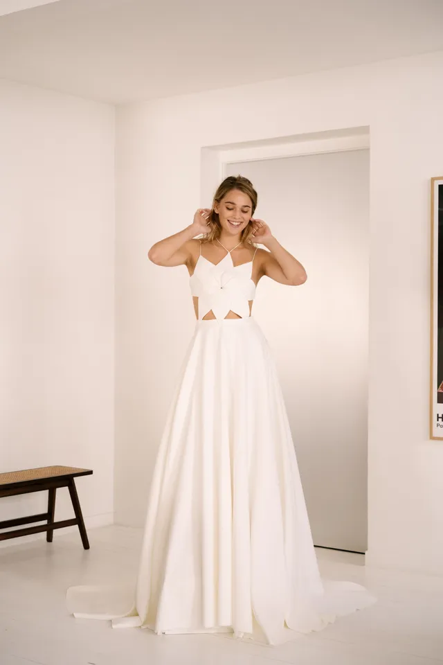 Maison Floret Sur-mesure Olaf robe satin bretelles origami