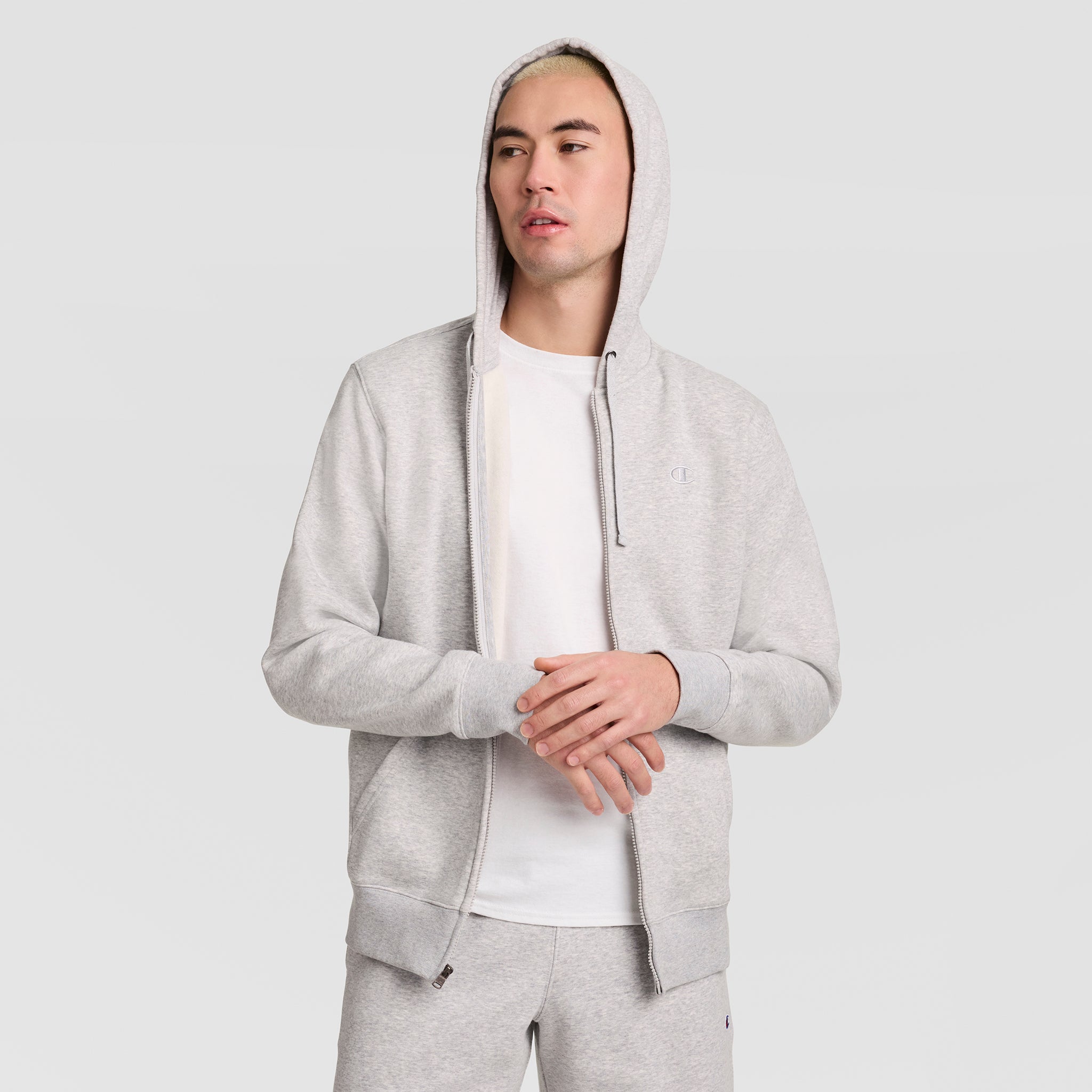 Champion Powerblend Full-Zip Hoodie sweat Oxford Gris gratté