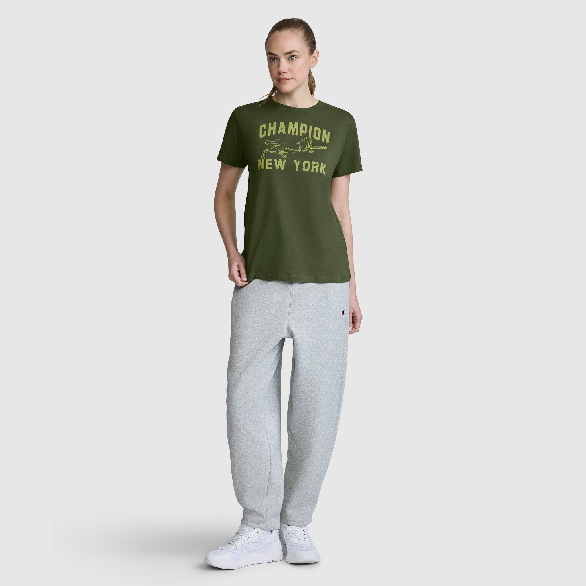 Champion Mascot t-shirt coton vert Chive logo NY