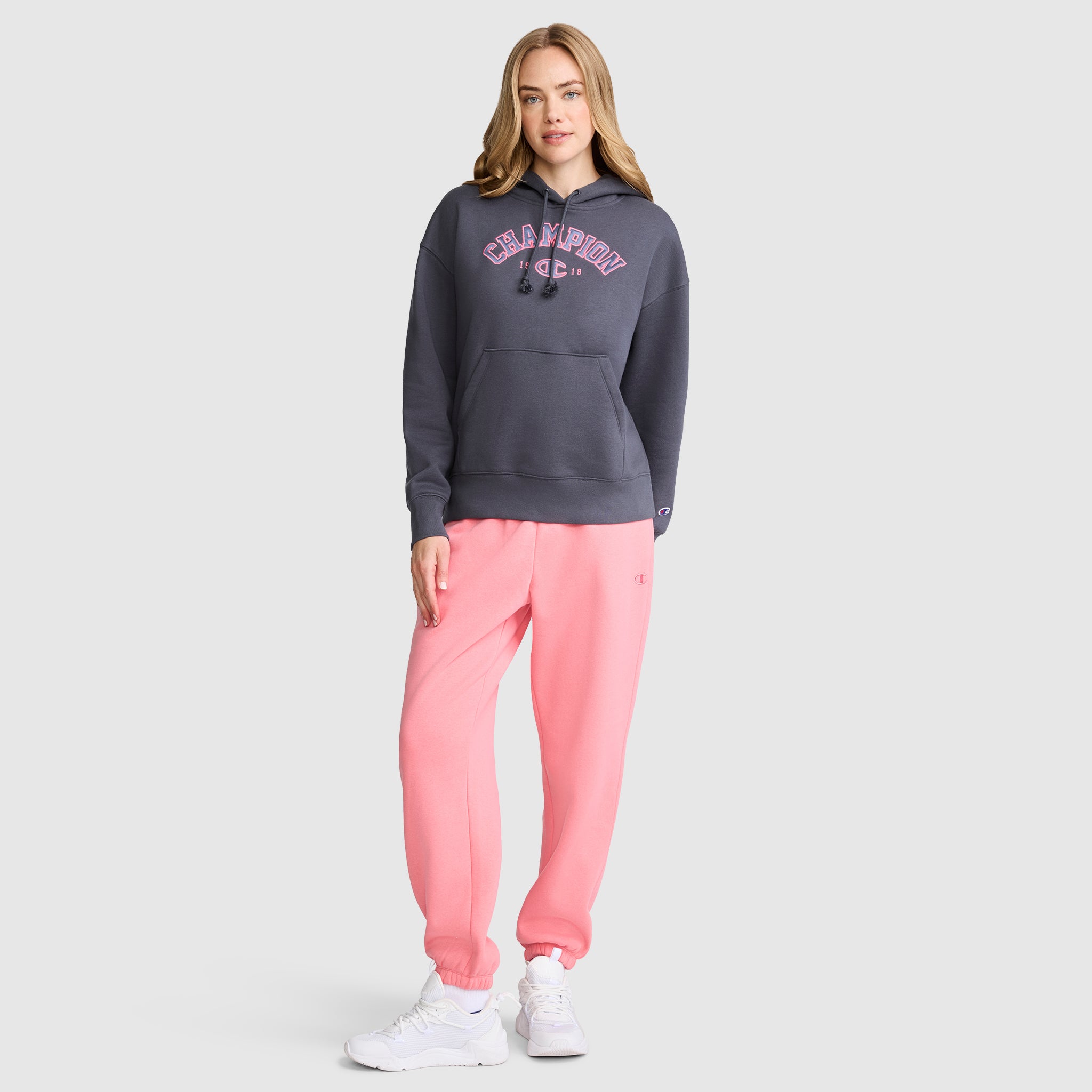 Champion Hoodies Fleece Hoodie Satin Applique sweat gris Forged Steel Grey