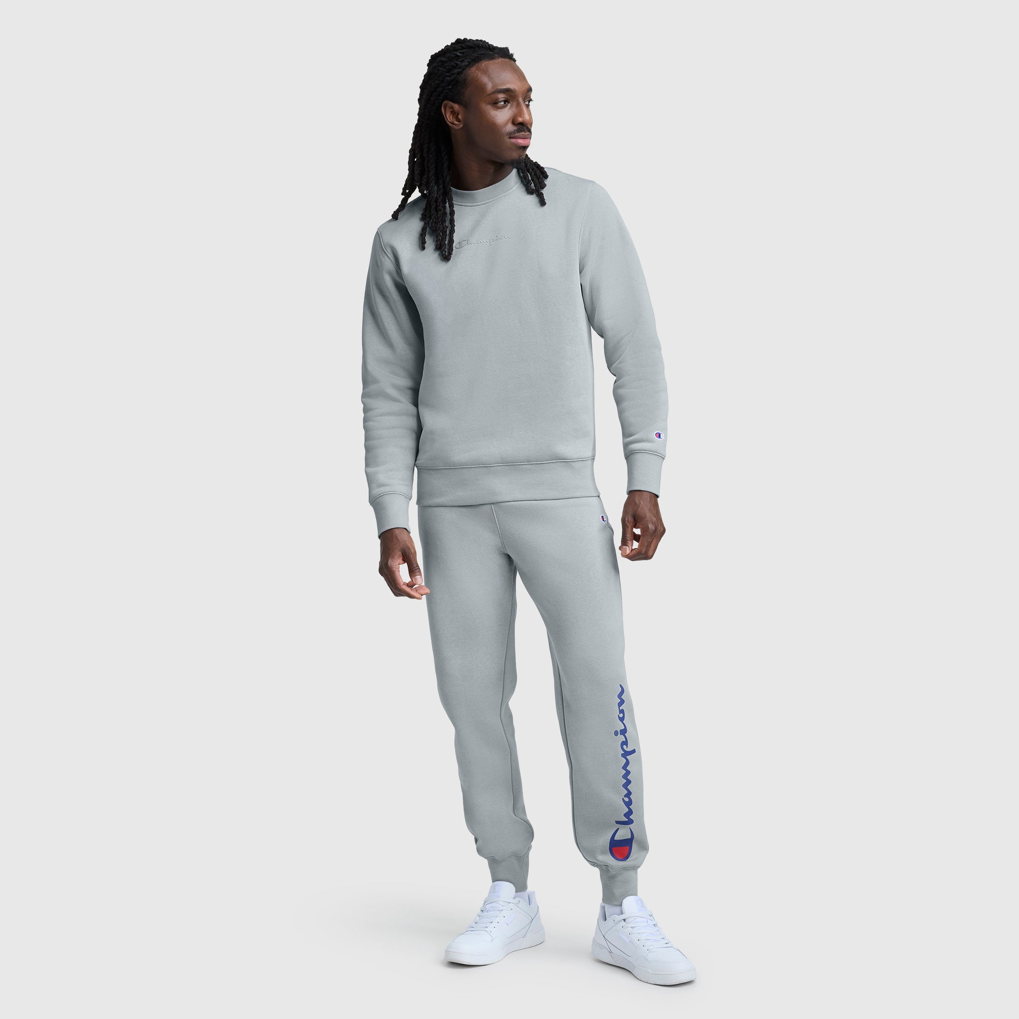 Champion Powerblend Script Logo jogging homme gris coton