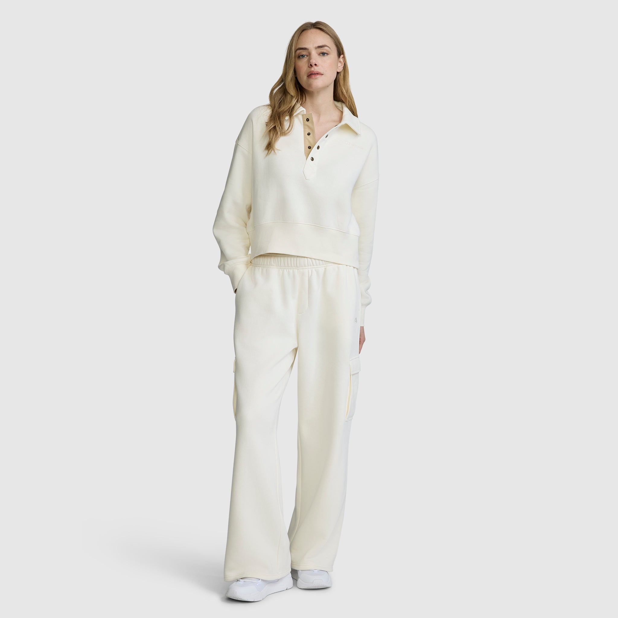 Champion Fleece Training Polo sweat femme Ecru molleton loose