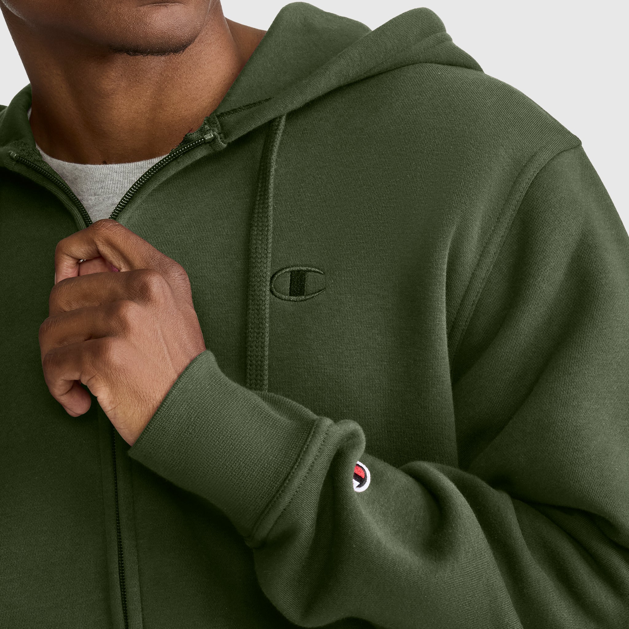 Champion Powerblend Full-Zip Hoodie sweat homme Chive molleton
