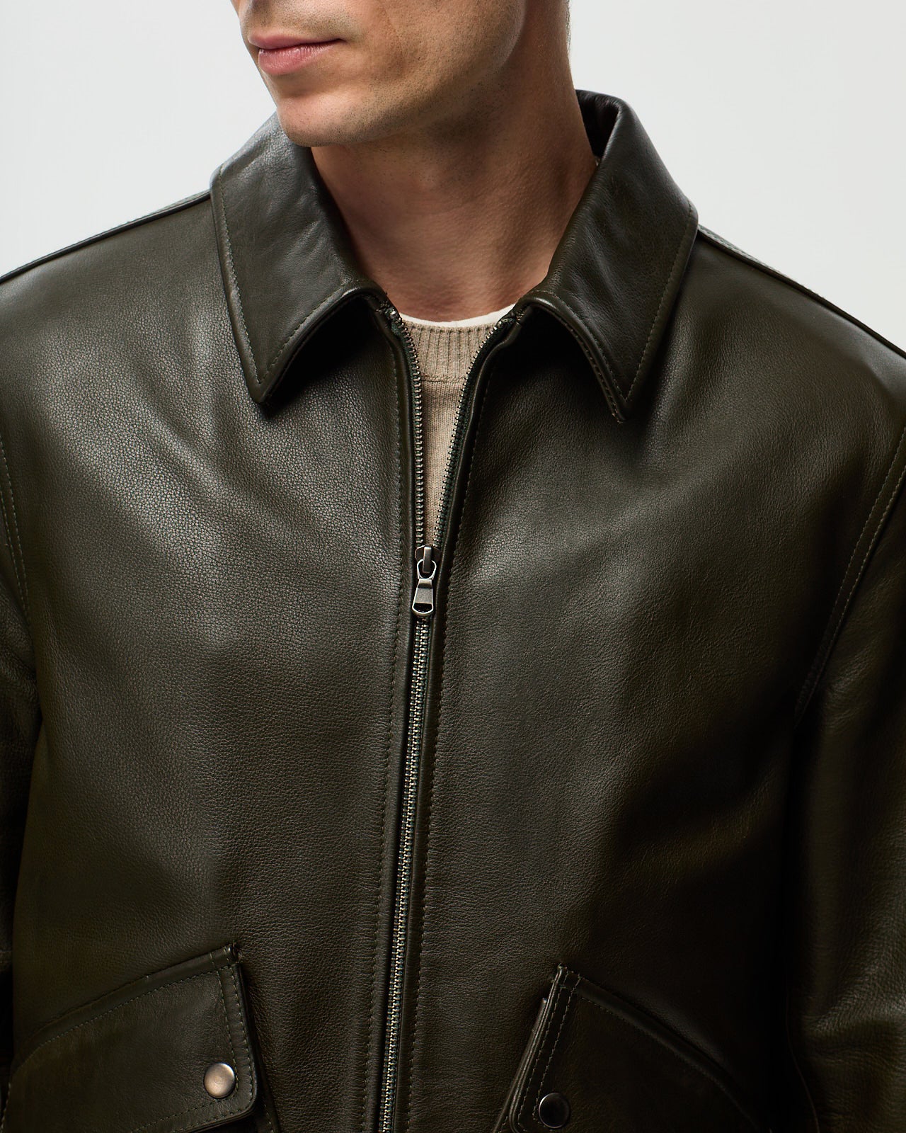LAFAURIE MAX blouson cuir vert cèdre ouatiné