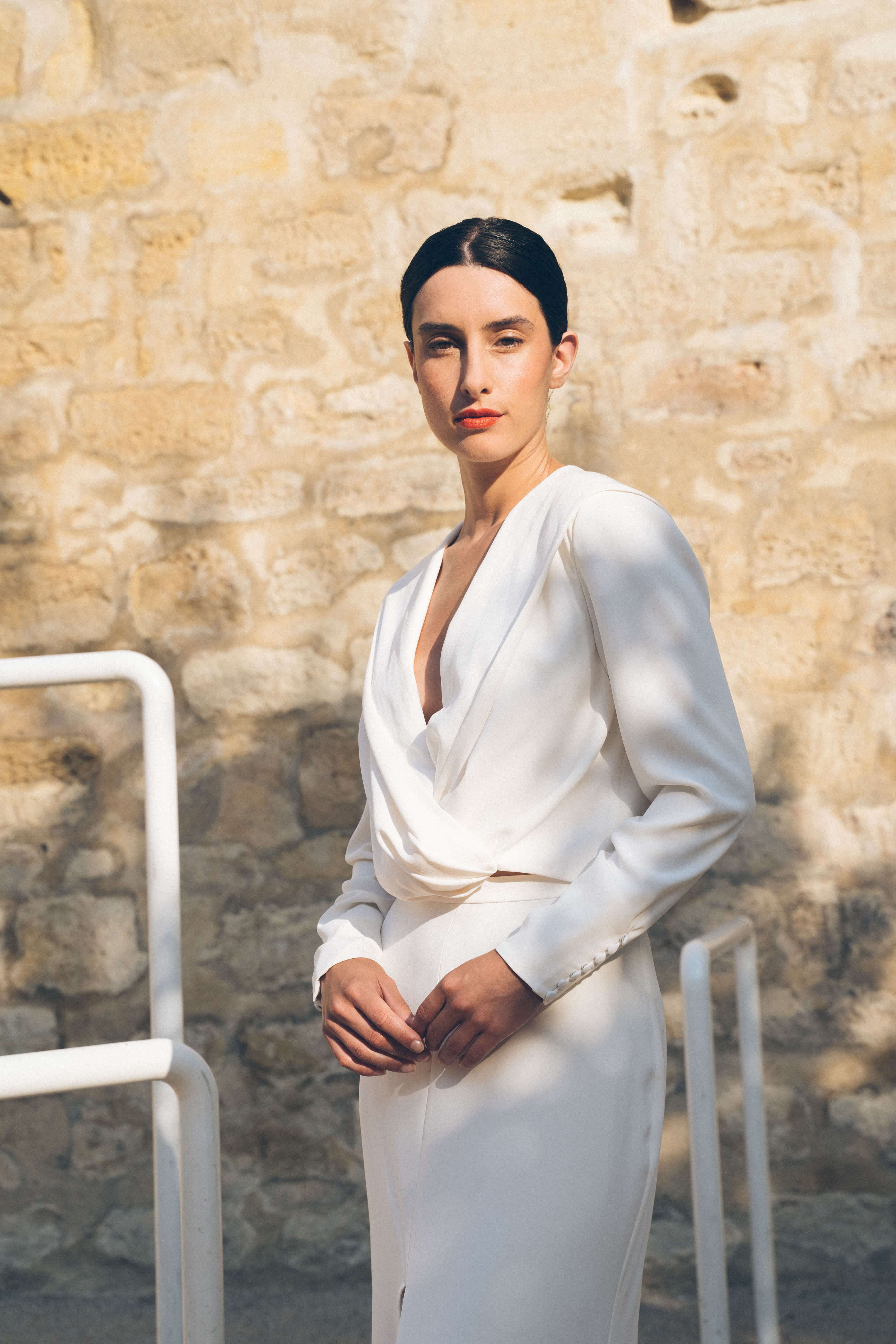 Maison Floret Prêt-à-marier Eldon top crêpe drapé capuche