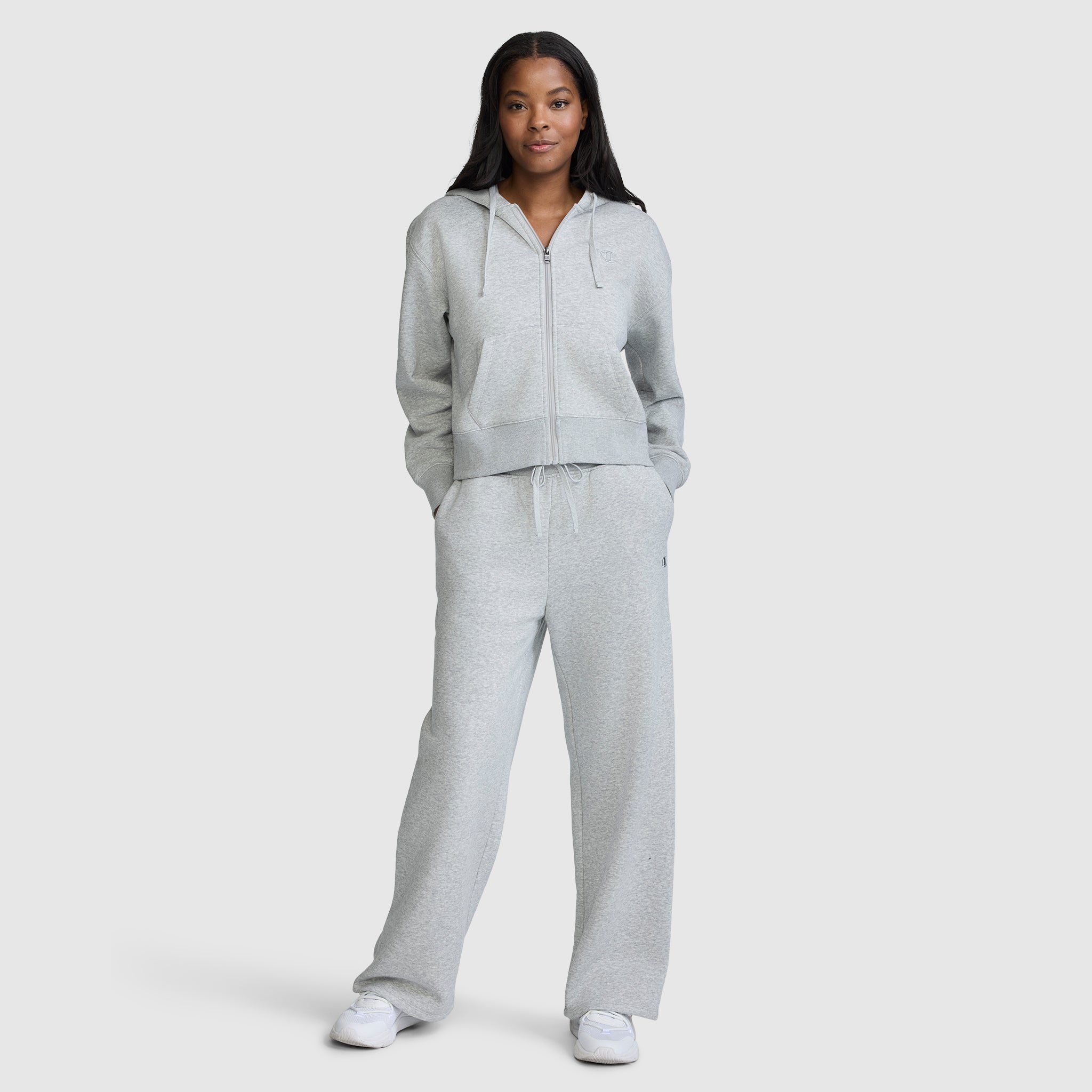 Champion Cropped Zip-Up Hoodie sweat zippé gris coton