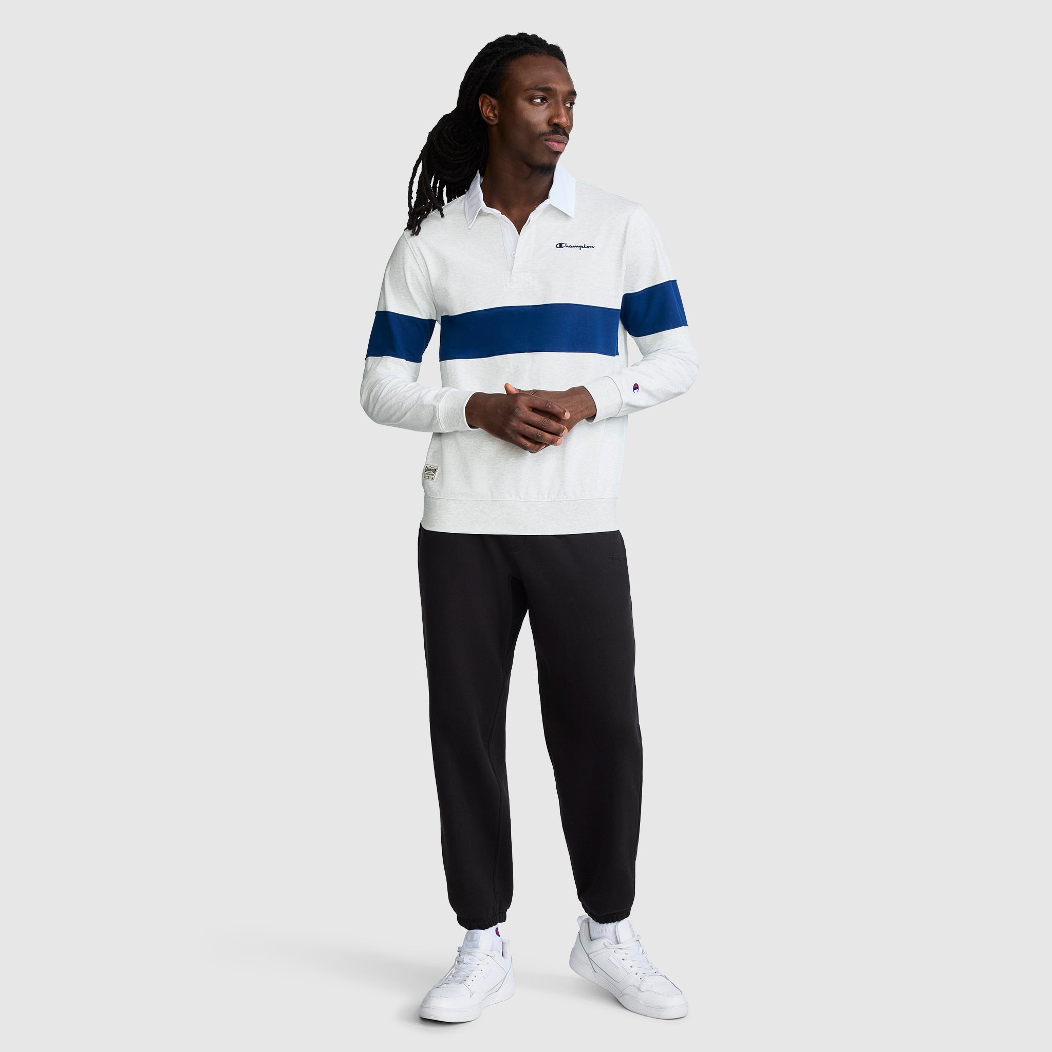 Champion Rugby Shirt coton rayé Gris Silver