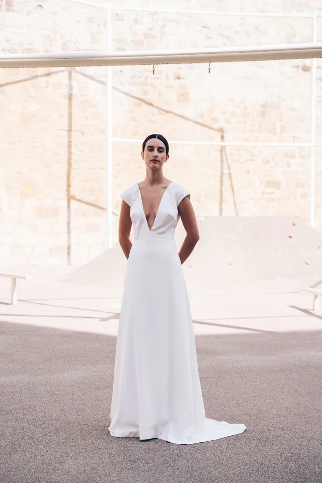 Maison Floret Sur-mesure Jonas robe de mariée crêpe brodée