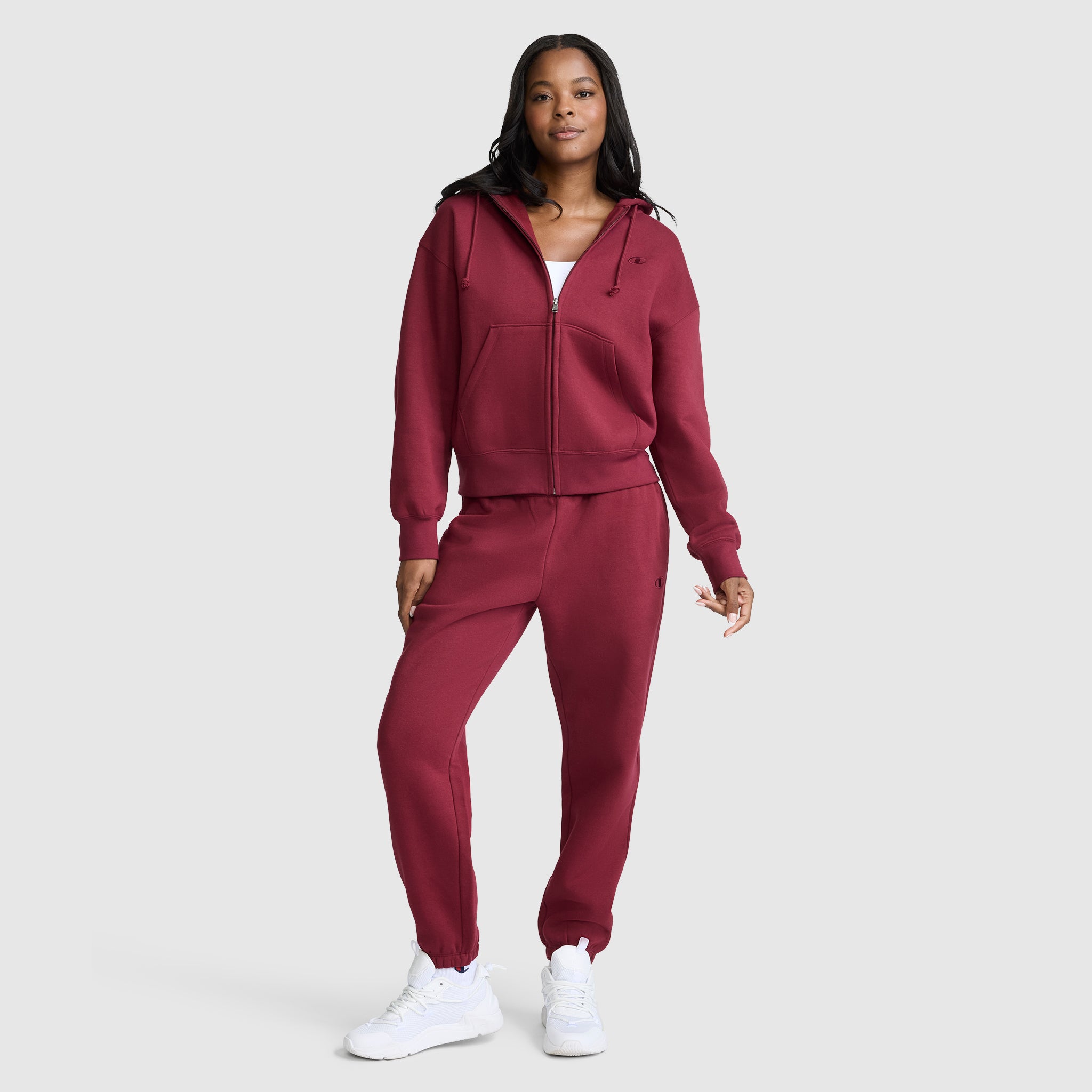 Champion Powerblend Oversized Sweatpants C Logo jogging femme Bordeaux