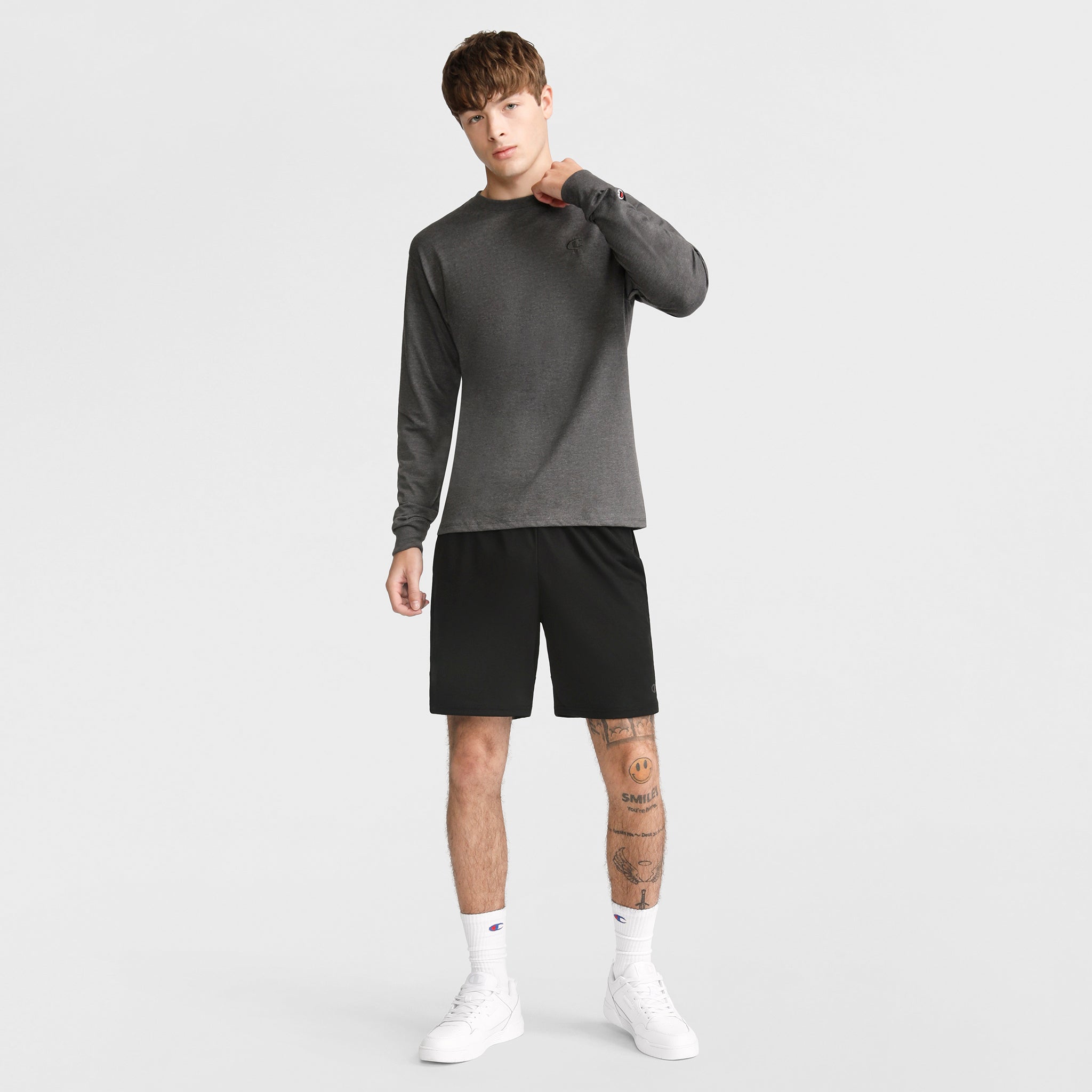 Champion Classic C Logo t-shirt manches longues gris chiné homme