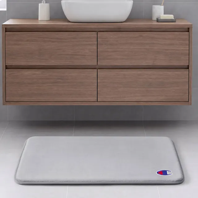 Champion Logo Patch Tapis de Bain Gris 43x61 cm Mousse Mémoire