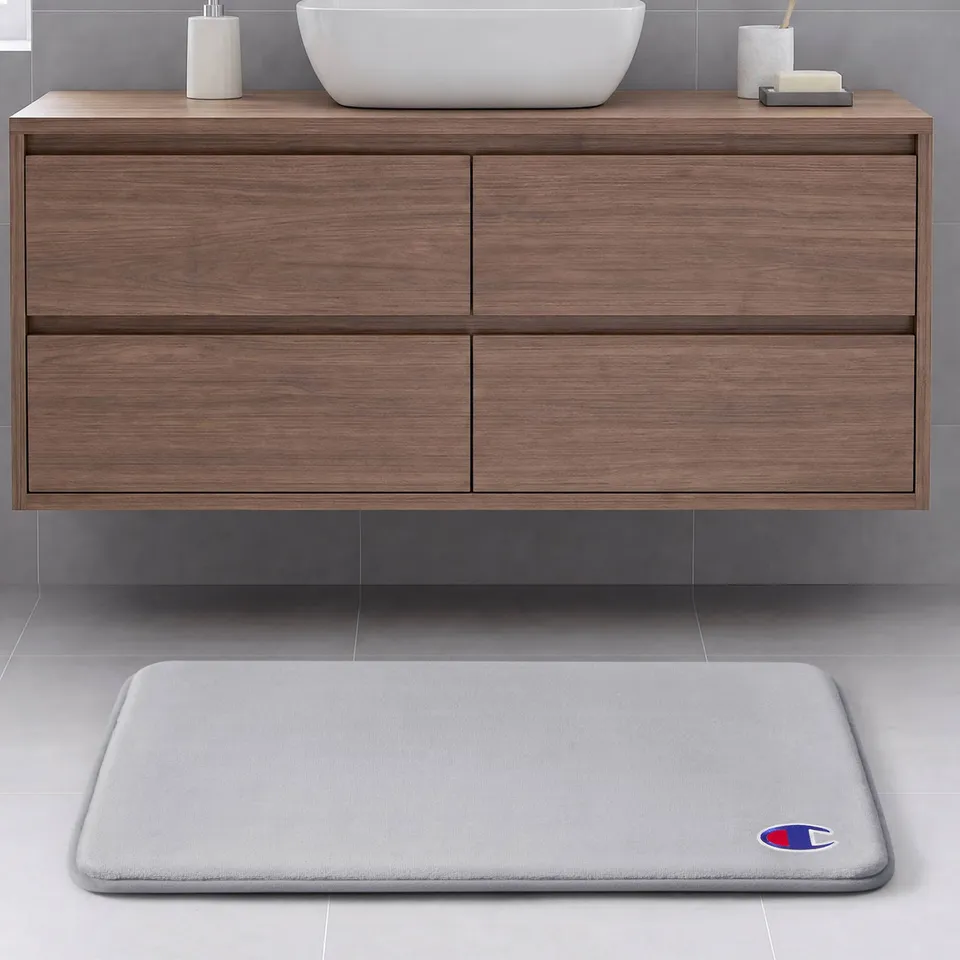 Champion Logo Patch Tapis de Bain Gris 43x61 cm Mousse Mémoire