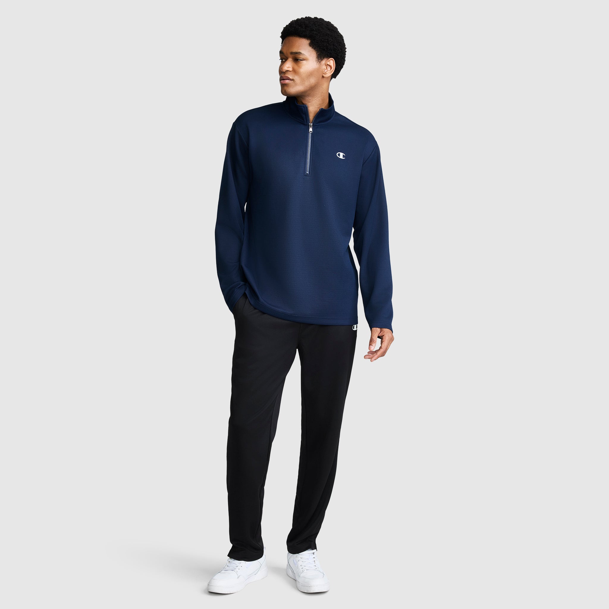 Champion Sport 1/4 Zip Mockneck sweat bleu marine S-2XL