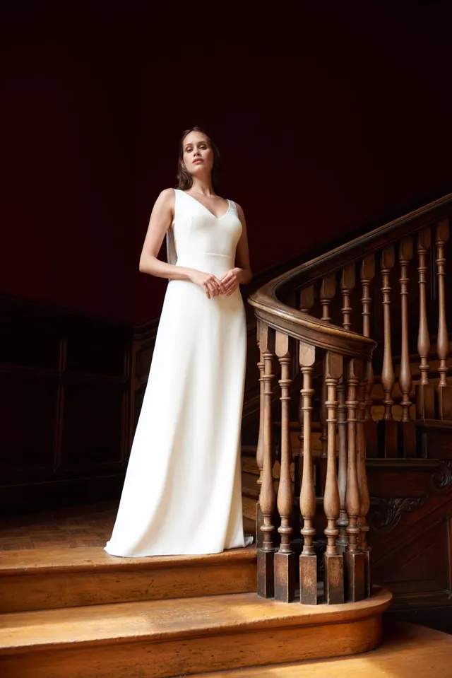 Maison Floret Sur-mesure Byron robe de mariée crêpe bretelles