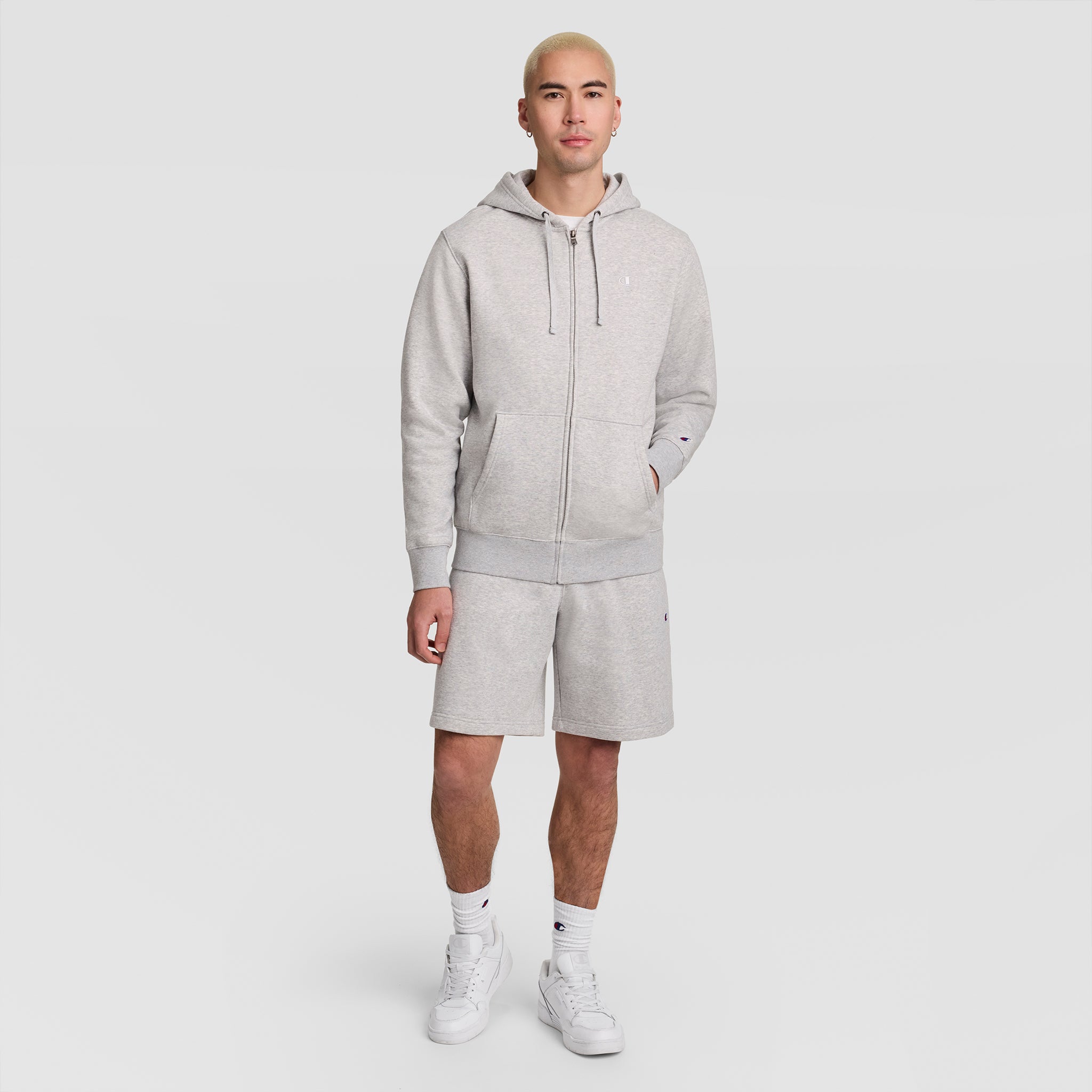 Champion Powerblend Full-Zip Hoodie sweat Oxford Gris gratté