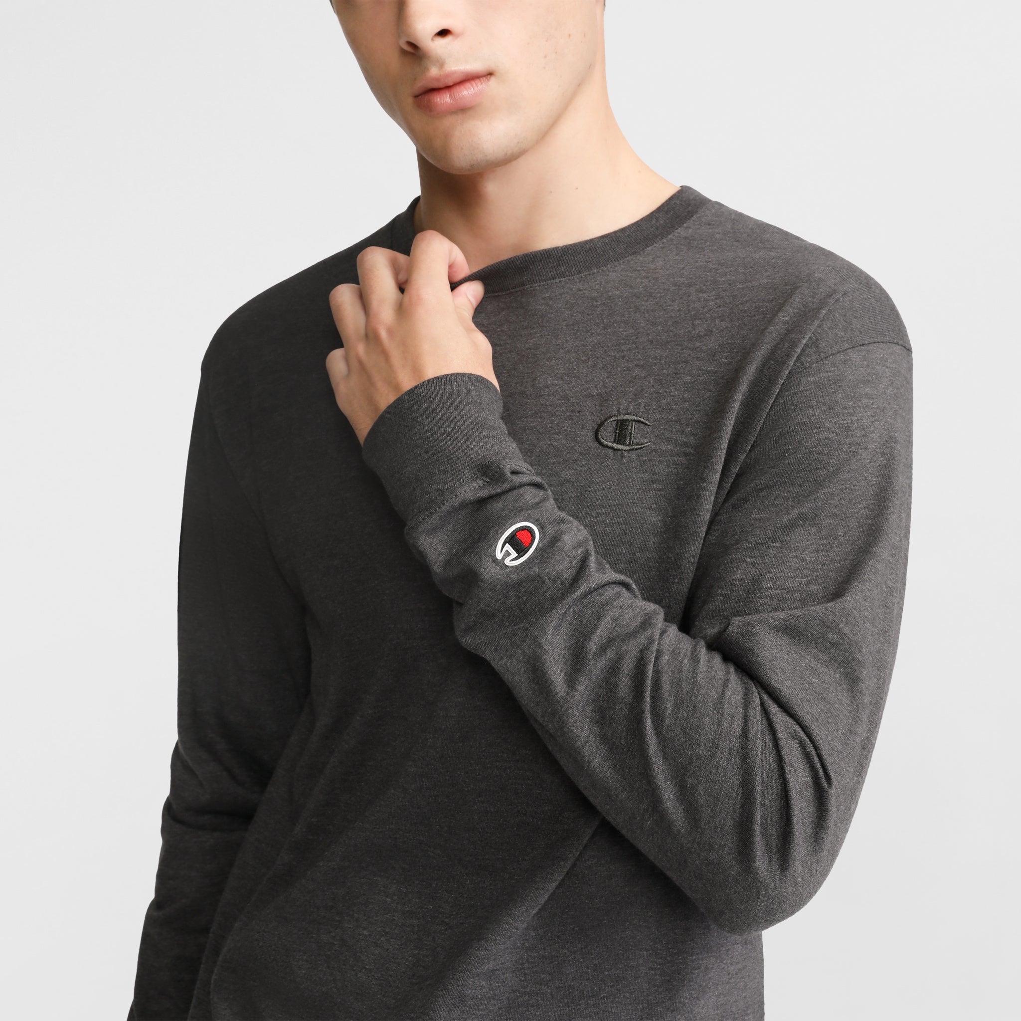 Champion Classic C Logo t-shirt manches longues gris chiné homme