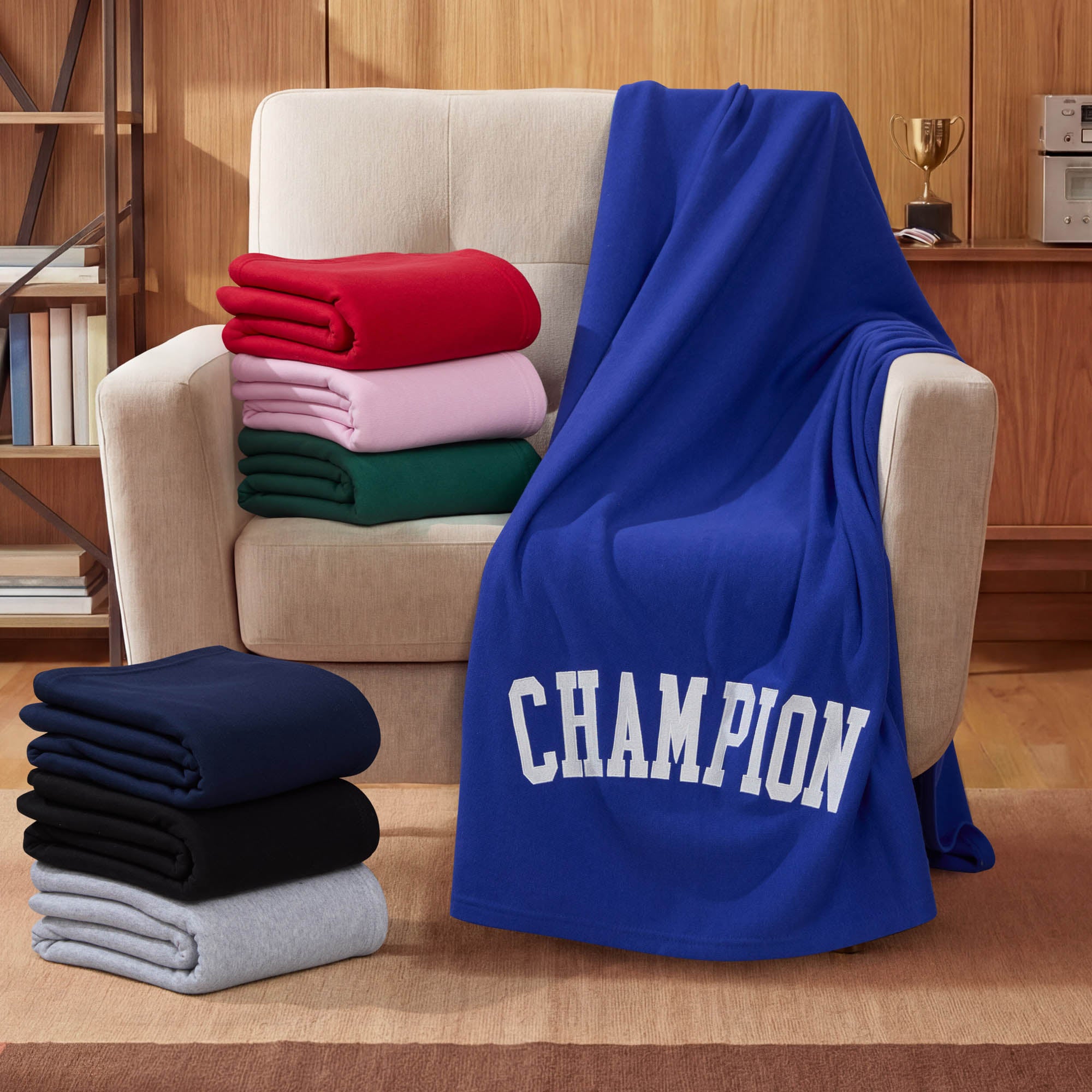 Champion Room Decor plaid jersey polaire bleu marine 50x70