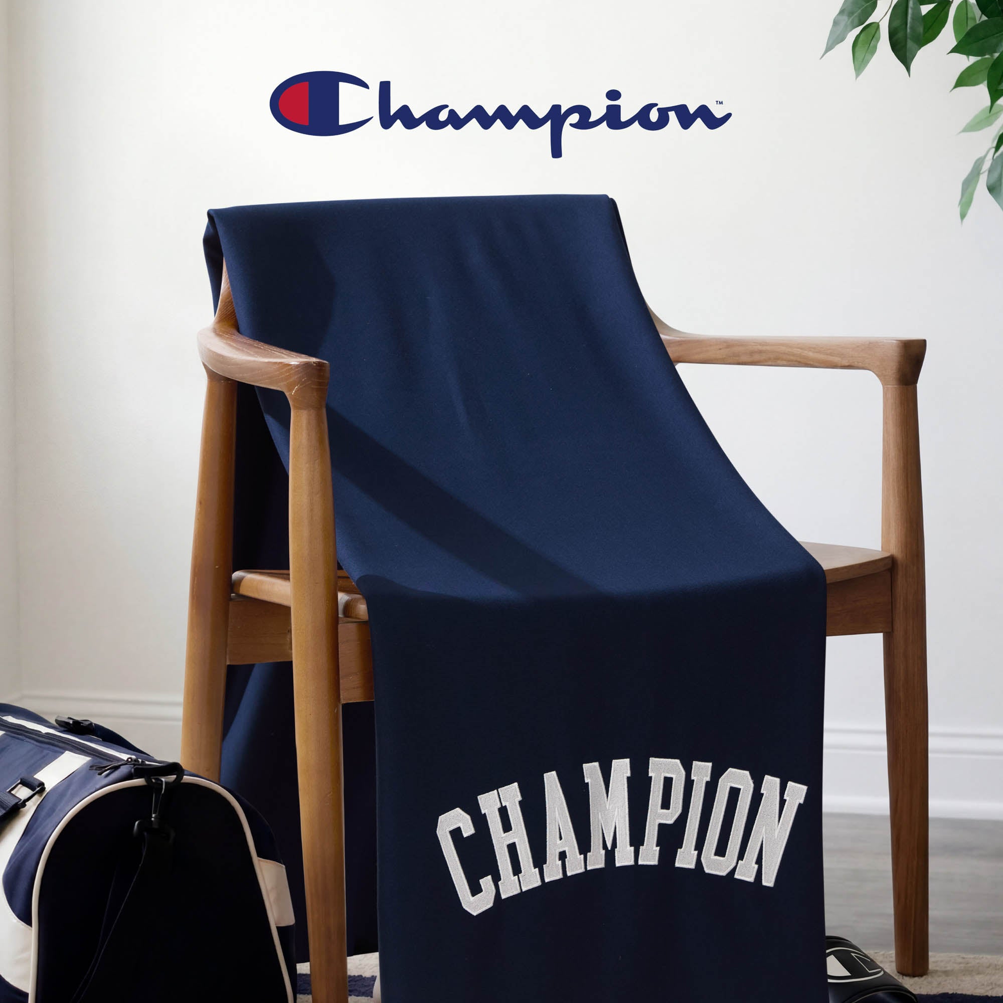 Champion Room Decor plaid jersey polaire bleu marine 50x70