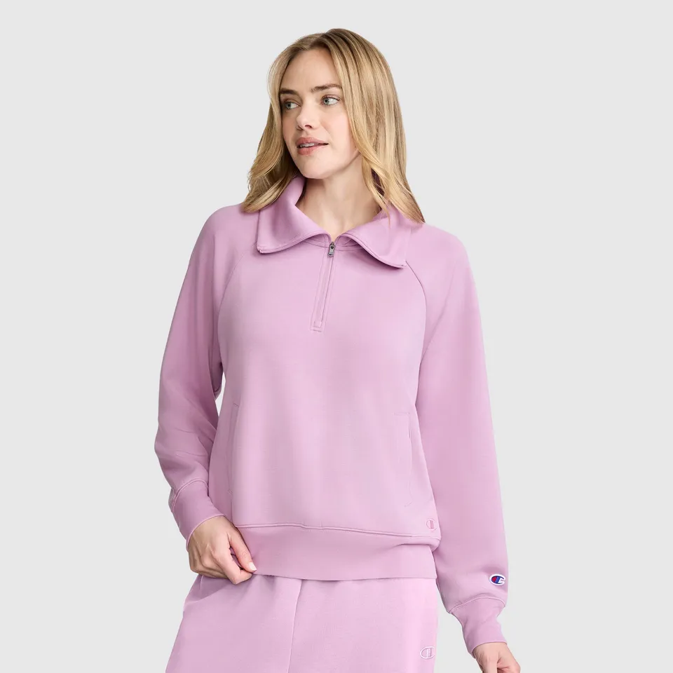 Champion Quarter-Zip Pull Femme Violet Stretch Poches
